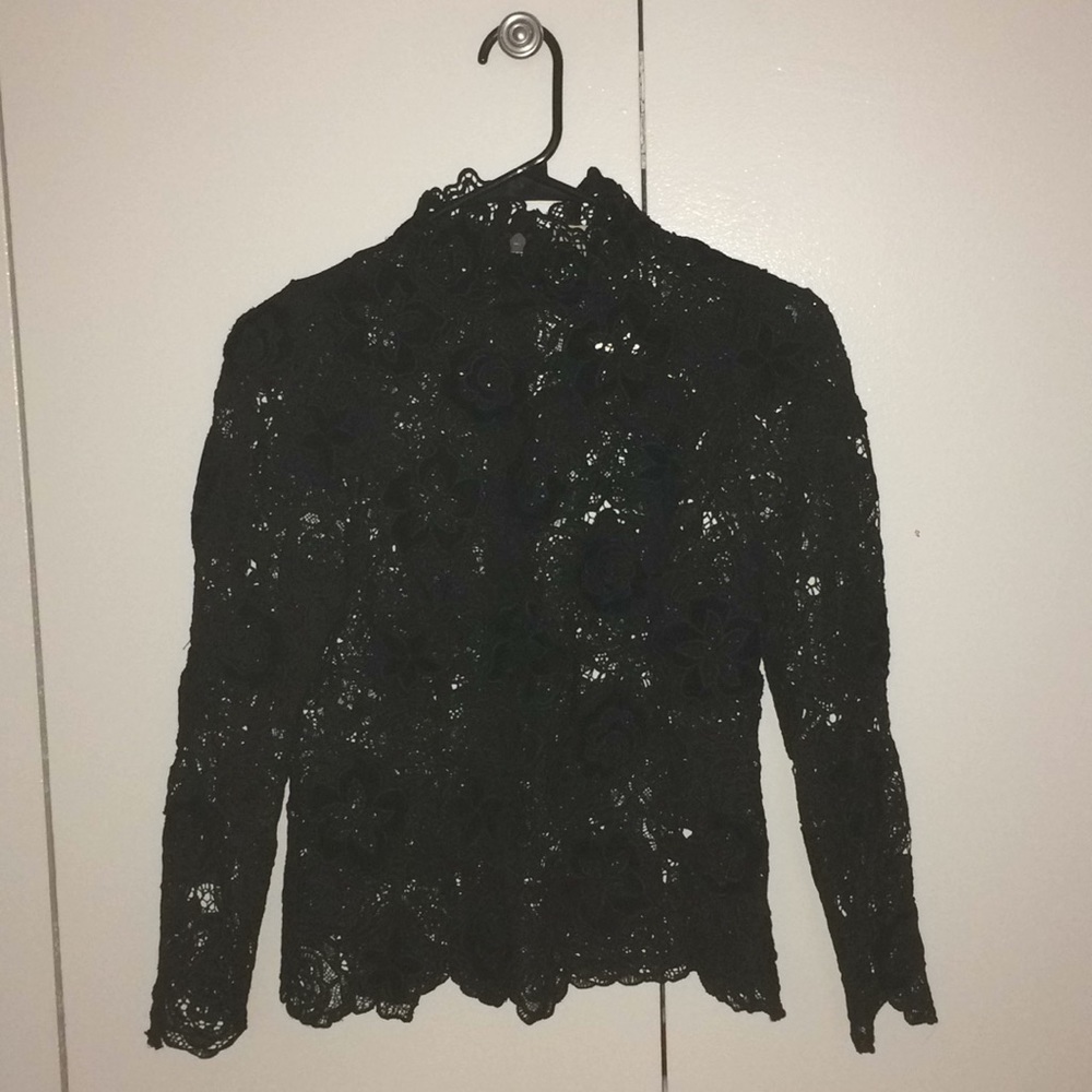 Lace Top with Velvet Floral Appliqués